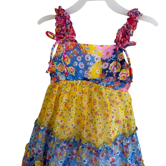 Jona Michelle Floral Tired Dress Patchwork Sleeveless Straps Girls Size 4T - Picture 4 of 6